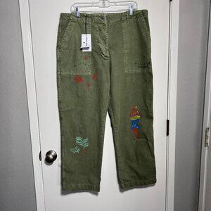 Front Street 8 Painted Streetwear Wide Leg Pants Bird Women's Size 42
